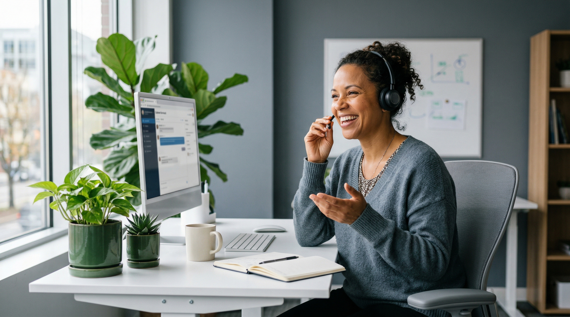 Business owner on an onboarding video call